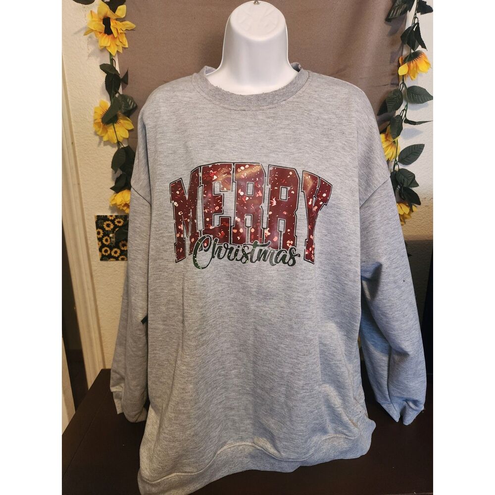 Merry Christmas Sweatshirt Women's Size 4XL Gray Holiday December 25 Graphic